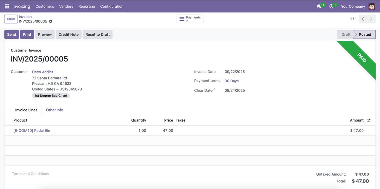 Odoo Client Status and Credit Rating Module interface showing customer classification ribbons